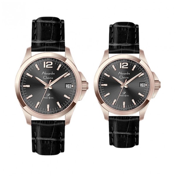 Alexandre Christie AC 1031 Rosegold Black Leather Couple